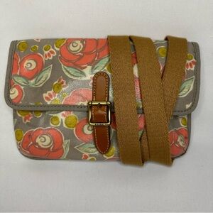 Fossil Floral Pink Gray Coated Canvas Crossbody Bag Purse